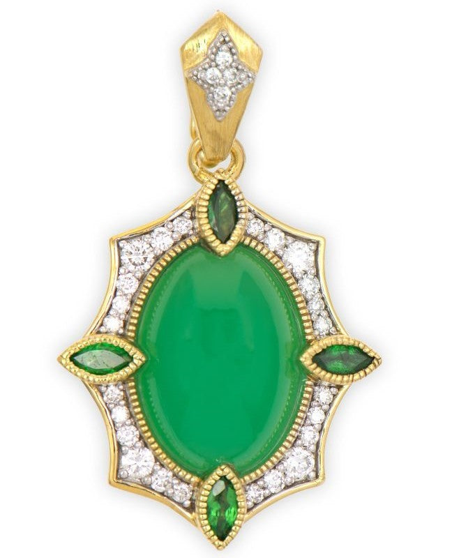 Gold Chrysoprase Enhancer Pendant with Tsavorites and Diamonds