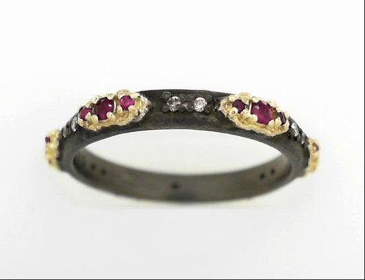 Mixed metal Ruby and champagne diamond band