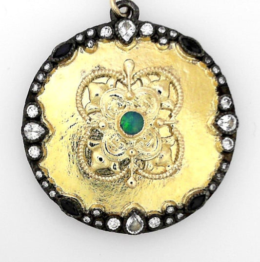 Mixed Metal Shield Pendant with Opal