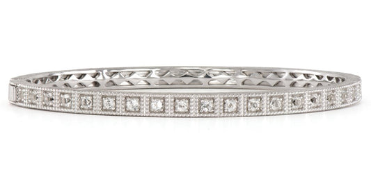 Silver Bangle with Square accents with White Topaz
