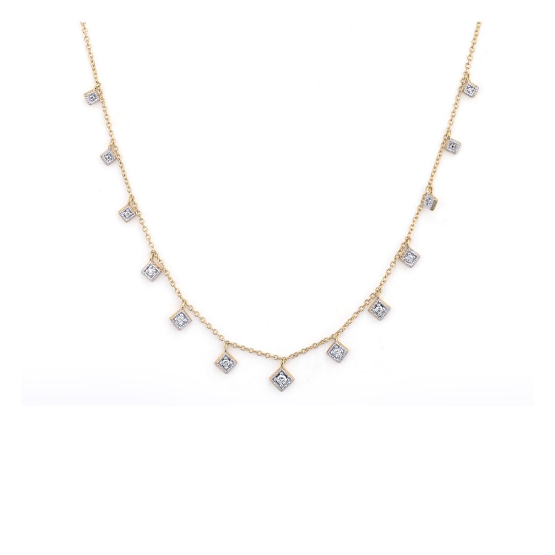 gold necklace with kite shaped diamonds