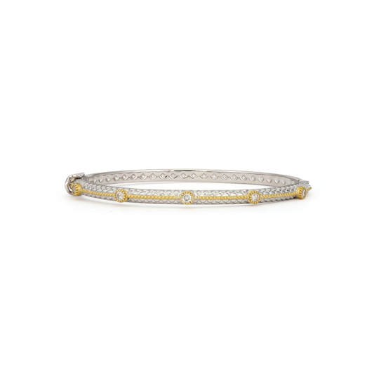 silver bangle with a gold rope and diamonds around