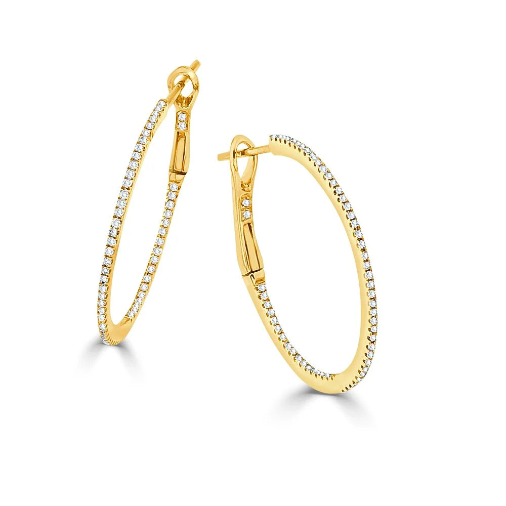 gold round hoop earring with diamonds