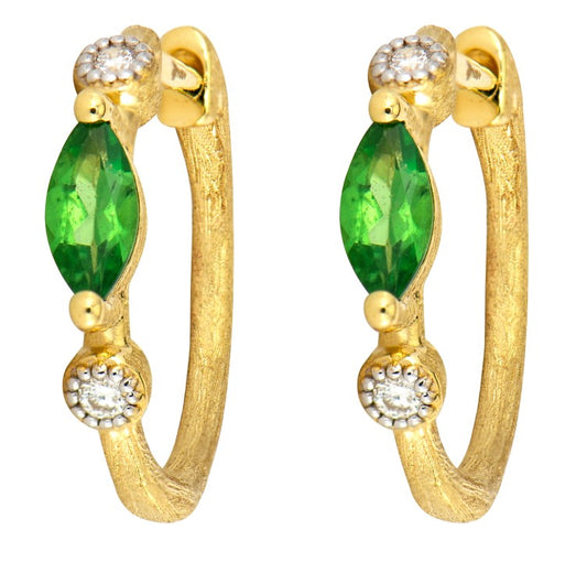 gold huggie with tsavorites and diamonds