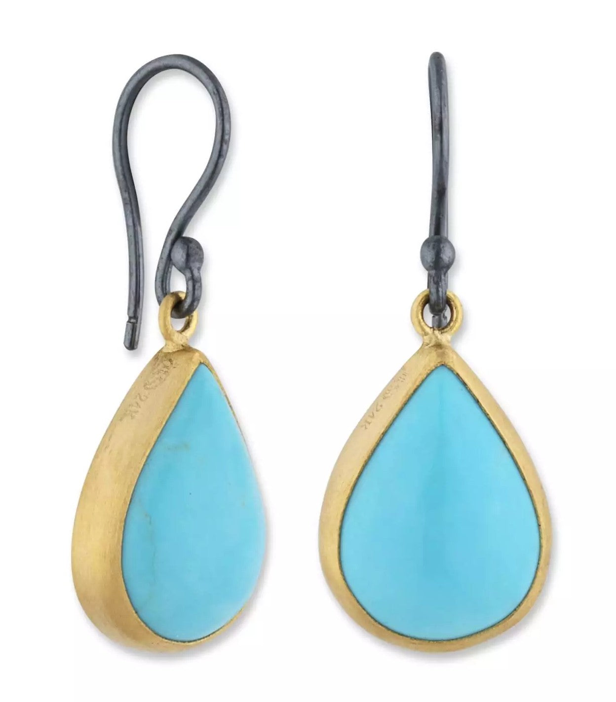 Pompeii 24K Gold & Blackened Silver Pear Kingman Turquoise Earrings