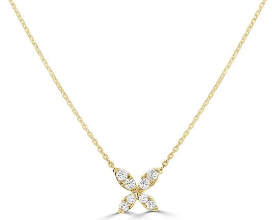 14K Yellow Gold Diamond Flower Necklace