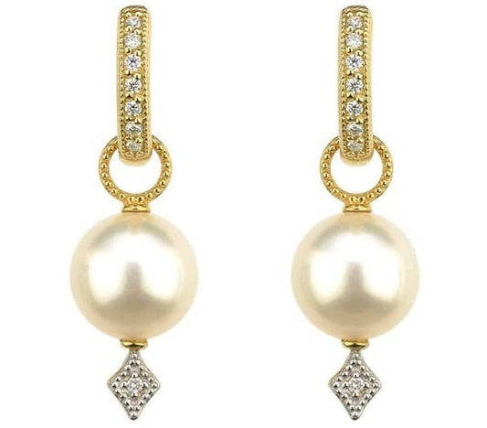 Gold Pearl Earring Charms with Diamonds