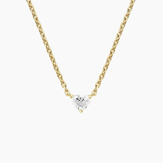 Yellow Gold Floating Diamond Heart Necklace